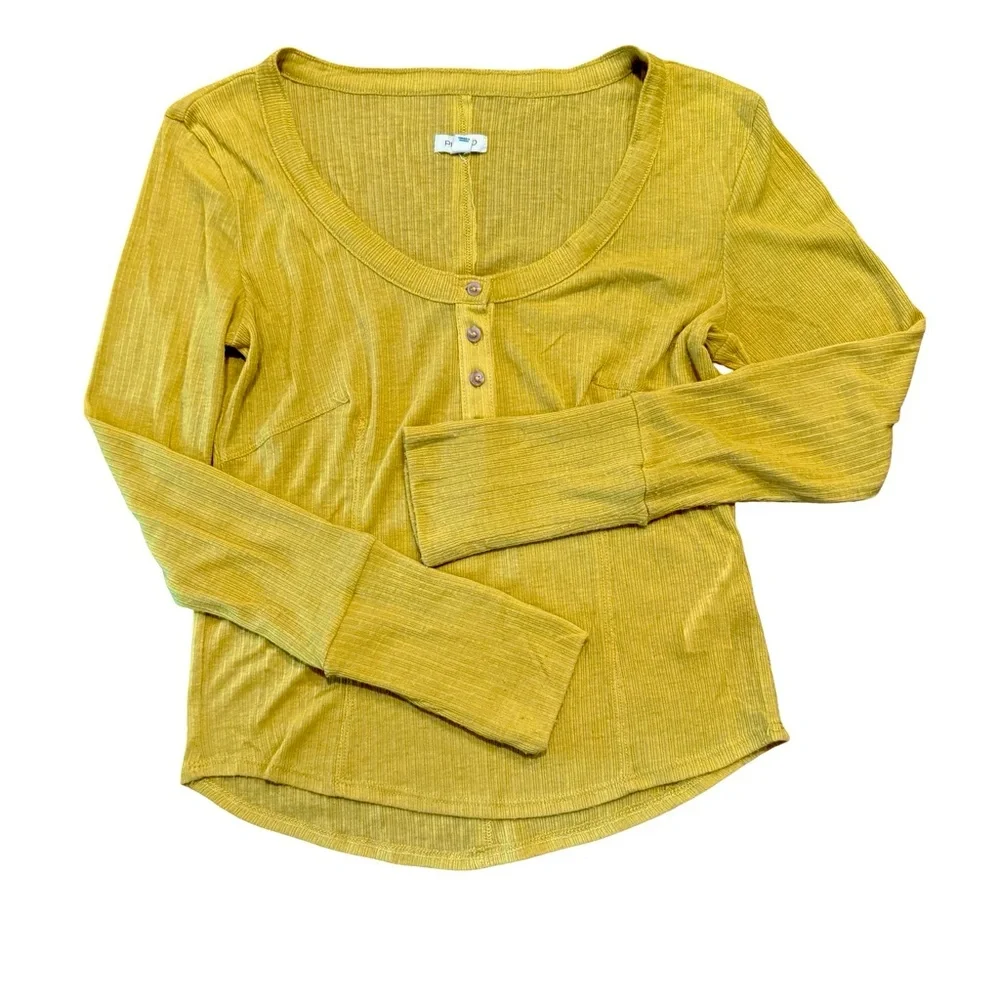 Anthropologie Pilcro Chartreuse Yellow Long Sleeve Henley Top - Picture 4 of 11